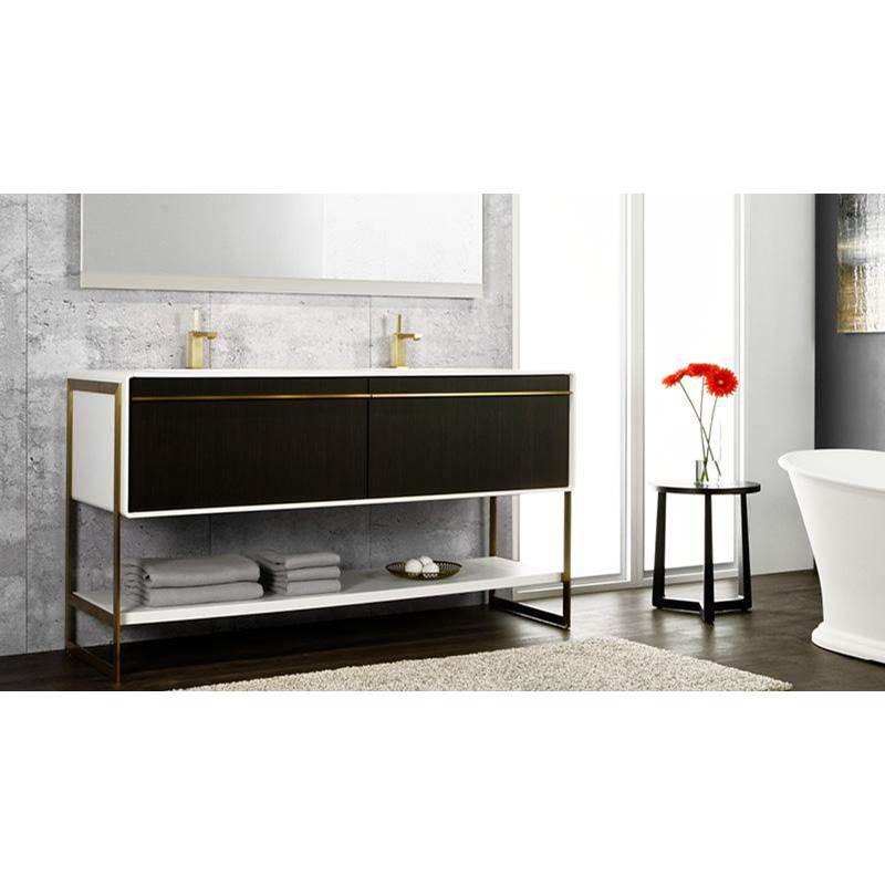 WETSTYLE Deco Vanity Floormount 48'' - Wlw Config Mozambique And White Matte Lacquer - Brushed Steel