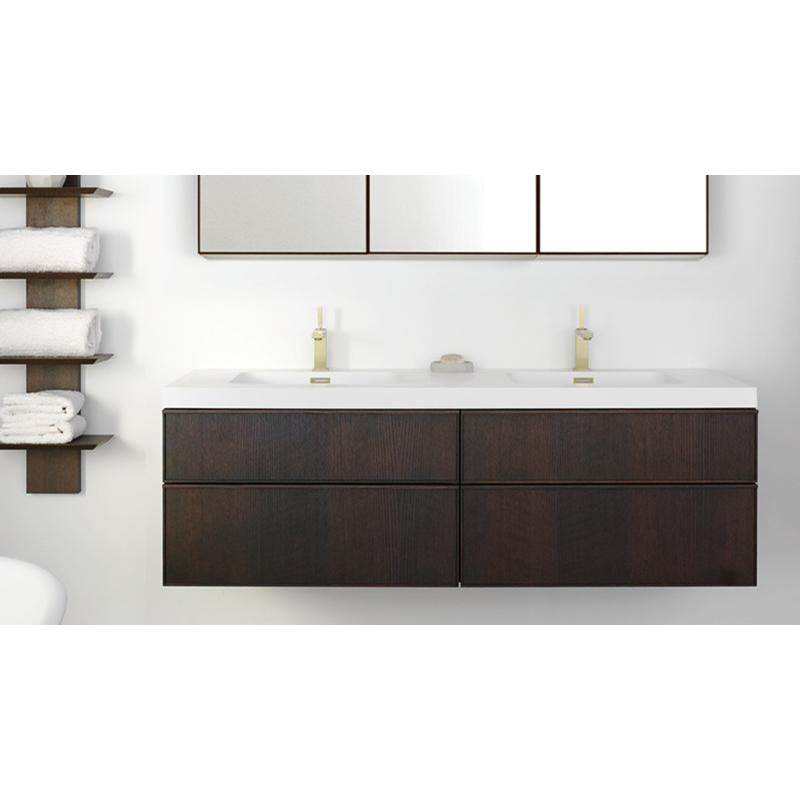WETSTYLE Furniture Frame Linea - Vanity Wall-Mount 60 X 22 - 4 Drawers, 3/4 Depth Drawers - Oak White