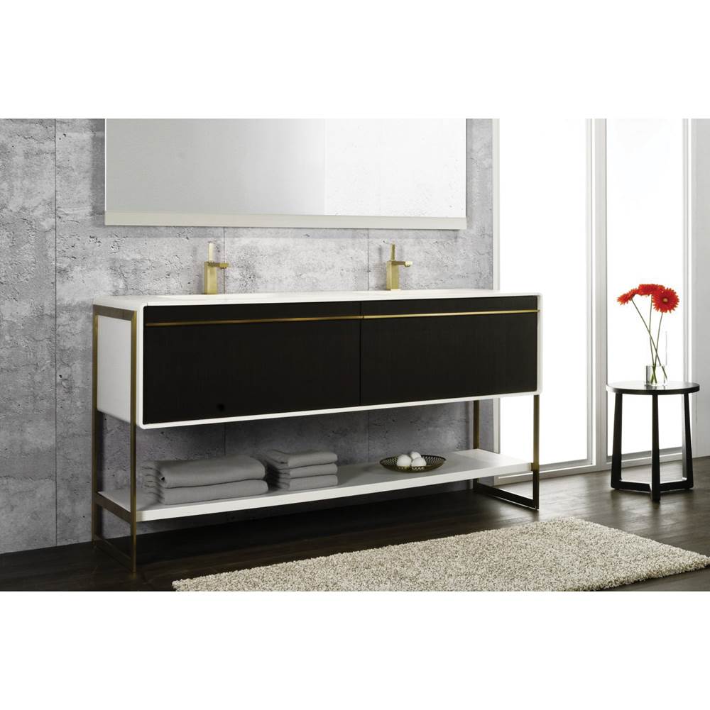 WETSTYLE Deco Vanity Floormount 48'' - Wll Config Mozambique And Matte Lacquer Stone Harbour Grey - Satin Brass Metal