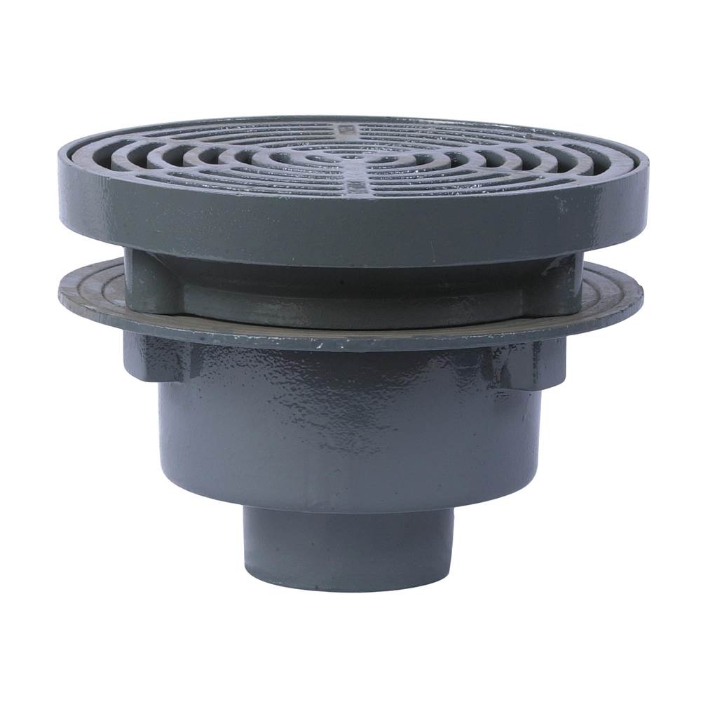 Watts Floor Drain, 3 IN Pipe, No Hub, Anchor Flange, Weepholes, 12 IN Round Ductile Iron Grate, Epoxy Coated Cast Iron