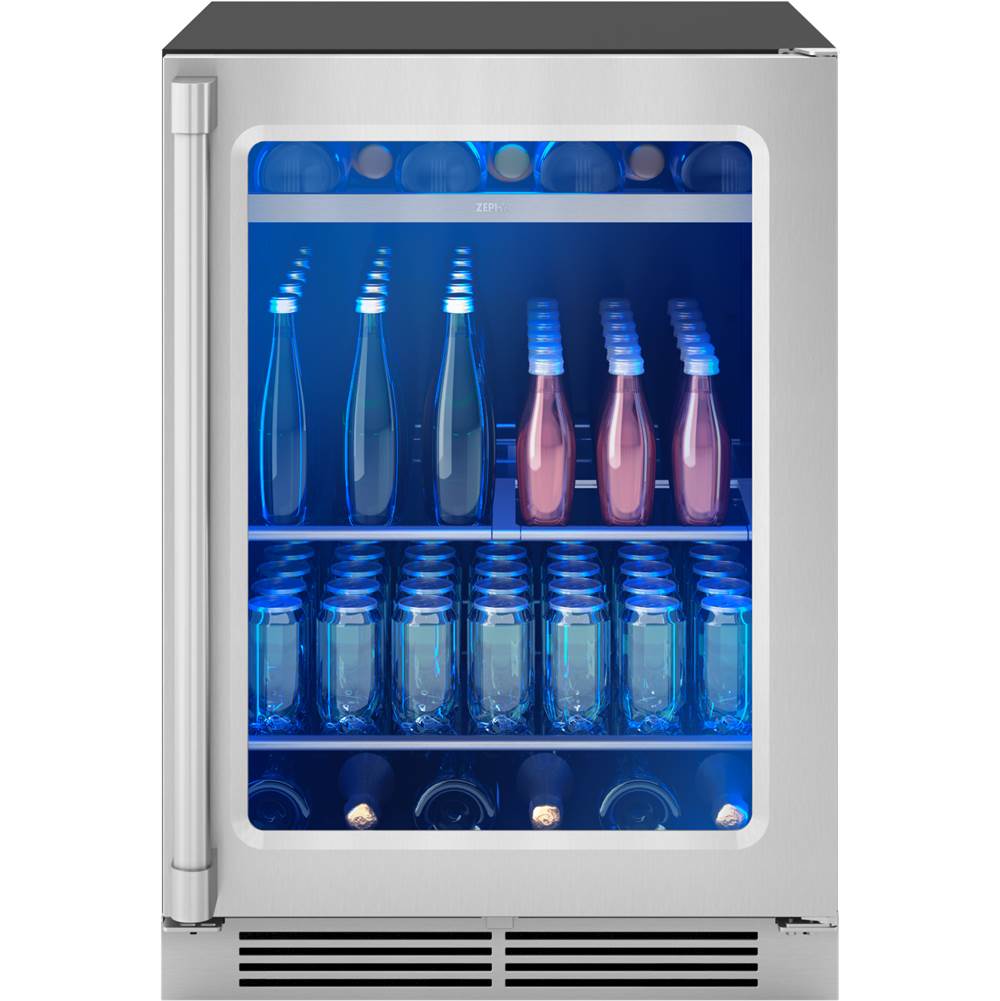 Zephyr Presrv Pro Beverage Cooler, 24in Under Cabinet, SSandGlass, Reverse Door, 1 Zone
