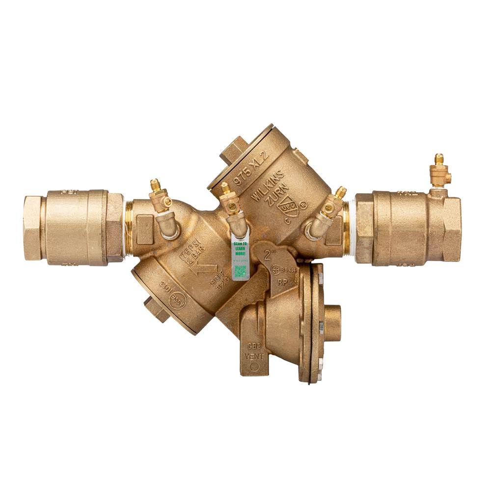 Zurn Industries 2'' 975Xl2 Reduced Pressure Principle Backflow Preventer With Test Cocks Oriented Face Up And Sae Flare Test Fitting